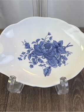 Vintage Spode Blue Floral Rose 6.5" Leaf Shaped Nut Trinket Candy Jewelry Dish